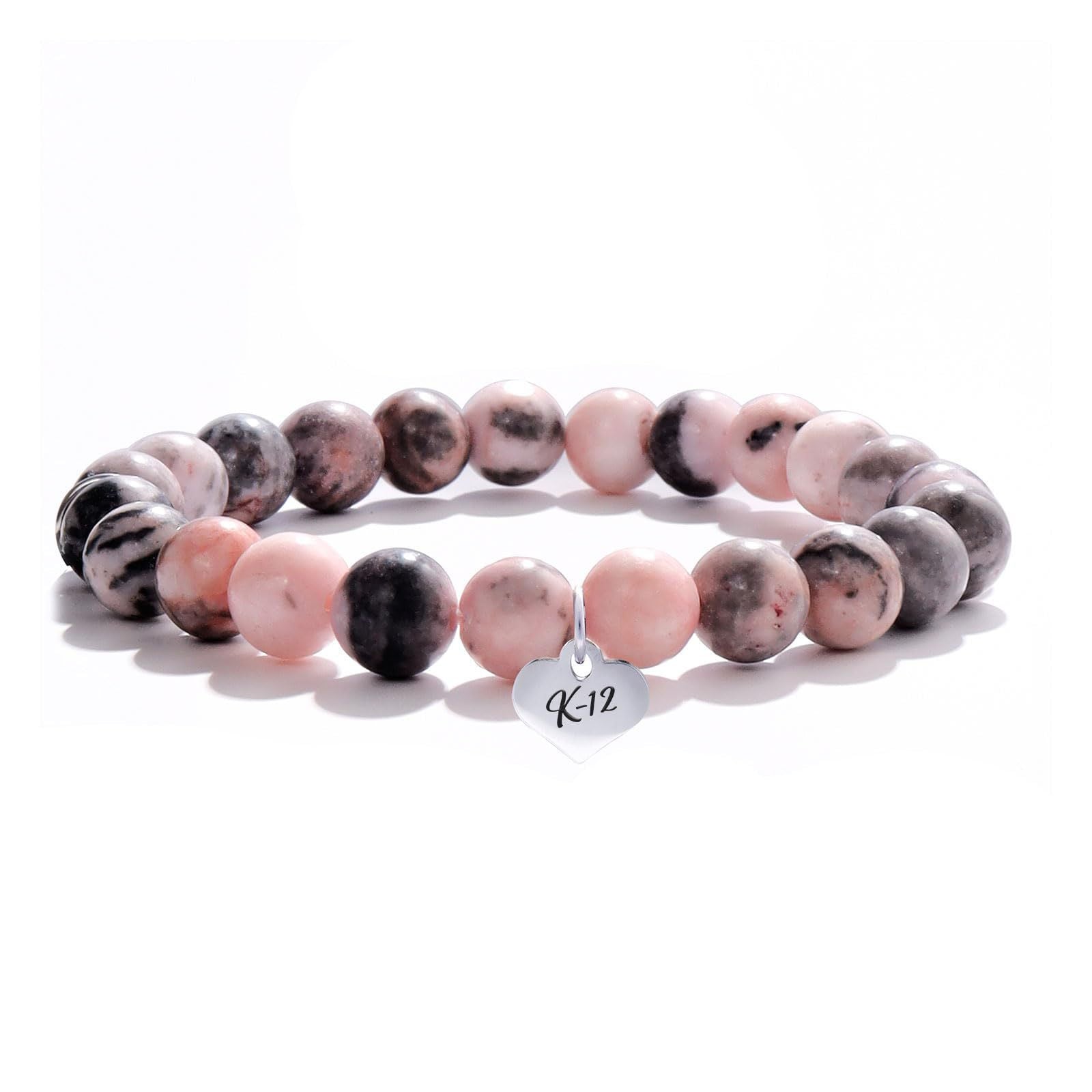 Wholesale New Music Festival Pink Zebra Natural Stone Peach Heart Bracelet